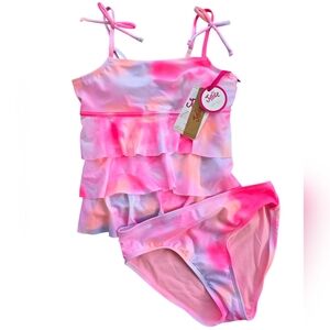 Justice Pink Ruffle Tankini Swimsuit Set Size 10+